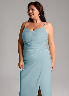 Azazie Deandra Bridesmaid Dresses Moody Blue Mermaid Pleated Stretch Satin Dress image12