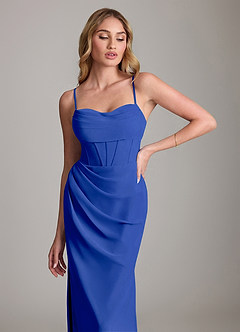 Azazie Mai Bridesmaid Dresses Royal Blue Sheath Pleated Chiffon Dress image5