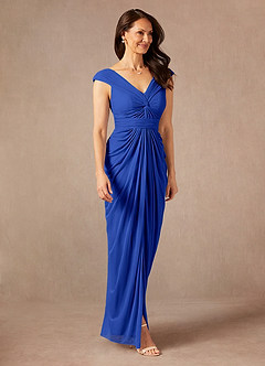 Azazie Lisolette Mother of the Bride Dresses Royal Blue Sheath Pleated Mesh Dress image5
