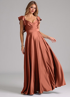 Azazie Leilani Bridesmaid Dresses Clay A-Line Ruched Stretch Satin Dress image1