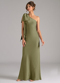 Azazie Capri Bridesmaid Dresses Pistachio Mermaid One Shoulder Stretch Satin Dress image4