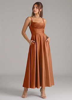 Azazie Shaude Brautjungfernkleider A-Linie Plissee Stretch-Satin Kleid Kupfer image3