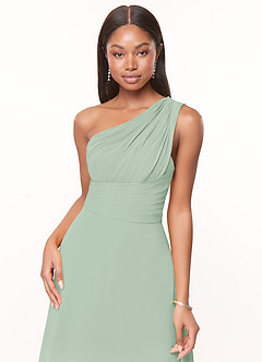 Azazie Ashley Bridesmaid Dresses Agave A-Line Ruched Chiffon Dress image5