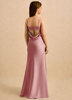Azazie Mirabella Girls Formal Robe Demoiselle D'honneur Fillette Robe Fourreau en Satin extensible Encolure en Forme de Cœur Rose Poussiéreuse image1