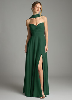 Azazie Ayla Abiti da Damigella Abito A-Line in Chiffon Scollo a Cuore Verde Scuro image7