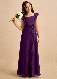 Azazie Soso Girls Formal Robe Demoiselle D'honneur Fillette Robe Trapèze en Mousseline de soie Plissée Grain De Raisin image1