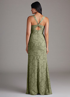 Azazie Mero Bridesmaid Dresses Pistachio Sheath Pleated Floral Burnout Dress image3