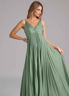 Azazie Raychelle Brautjungfernkleider A-Linie Plissee Stretch-Satin Kleid Matcha image7