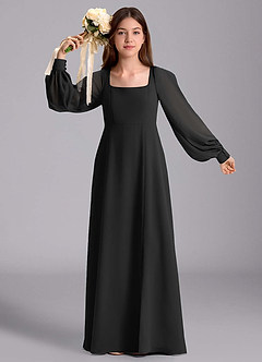 Azazie Bondi Junior Jurk van Chiffon met A-Lijn Blouson Zwart image5