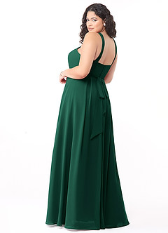 Azazie Dixie Bridesmaid Dresses Emerald A-Line Halter Pleated Chiffon Dress image9