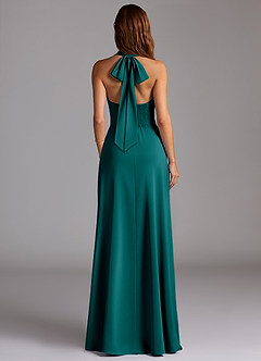 Azazie Myra Bridesmaid Dresses Peacock A-Line Side Slit Stretch Satin Dress image6