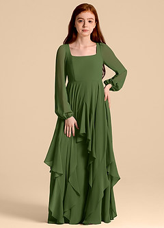 Azazie Clara Junior Olive A-Line Blouson Chiffon Dress image5