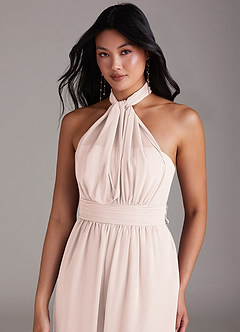 Azazie Lamara Bridesmaid Dresses Rose Petal Off the Shoulder Chiffon Convertible Jumpsuit image2