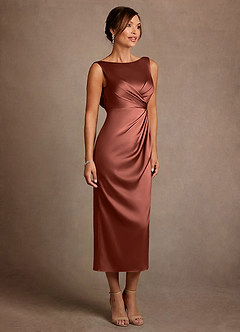 Azazie Mazhe Suknie dla Matki Panny Młodej Linia A Pofałdowany Satyna elastyczna Długość herbaty Sukienka image4