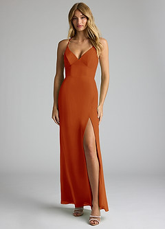 Azazie Becca Bridesmaid Dresses Paprika Sheath V-Neck Chiffon Dress image1
