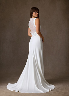 Azazie Minna Robes de mariée Robe Trapèze en Crêpe Dos Satin Col bateau Blanc De Diamant image2