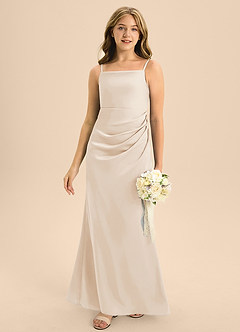 Azazie Renna Junior Jurk van Stretch Satijn met A-Lijn Geplooid Wit Albast image3