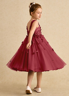 Azazie Lana Flower Girl Dresses Pomegranate A-Line Sleeveless Matte Satin Dress image4