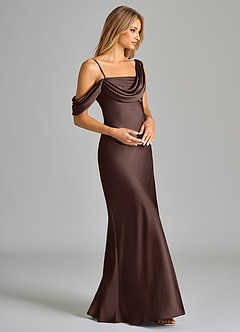 Azazie Celina Final Sale Espresso Sheath One Shoulder Stretch Satin Dress image6