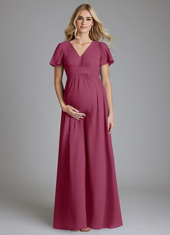 Azazie Verna Maternity Bridesmaid Dresses A-Line V-Neck Ruched Chiffon Floor-Length Dress image1