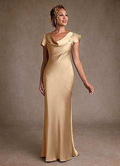 Azazie Shelby Mother of the Bride Dresses Champagne Mermaid Pleated Stretch Satin Dress image3