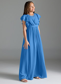 Azazie Daphne Junior Blue Jay A-Line Pleated Chiffon Dress image3