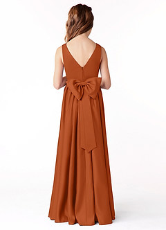 Azazie Hathaway Junior A-Linie Schleifen Matte Satin Kleid Gebranntes Orange image2