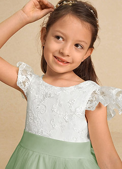 Azazie Vetty Flower Girl Dresses Ivory Dusty Sage A-Line Lace Tulle Dress image8