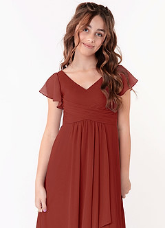 Azazie Omari Junior Terracotta A-Line Ruched Chiffon Dress image4