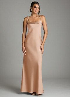 Azazie Ellia Bridesmaid Dresses English Rose Sheath Bow Stretch Satin Dress image1