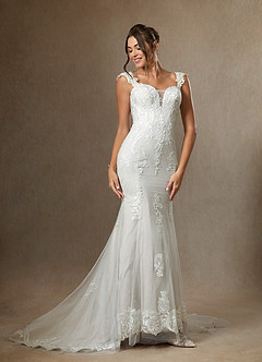 Azazie Roux Wedding Dresses Diamond White Mermaid Sequins Satin Dress image1