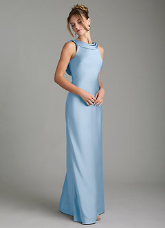 Azazie Aussie Bridesmaid Dresses Powder Blue Sheath Pleated Stretch Satin Dress image5
