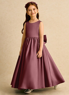 Azazie Nellia vestidos de niña de las flores Vestido de Rosa Del Desierto de Satin Mate de Corte En A con Lazo image3
