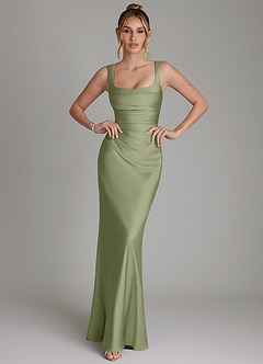 Azazie Agustina Bridesmaid Dresses Garden Sage Mermaid Corset Stretch Satin Dress image1
