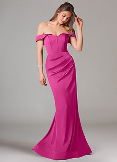 Azazie Everly Vestidos de damas de honor Vestido de Fucsia de Satén Elástico de Corte Sirena Convertible con Vestidos sin tirantes image6