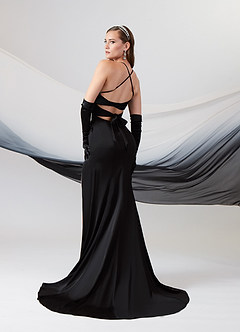 Azazie Kierra Wedding Dresses Black Mermaid Pleated Stretch Satin Dress image6