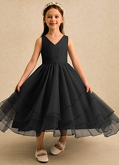 Azazie Seraphina vestidos de niña de las flores Vestido Negro de Tul de Corte en A con Plisado image4