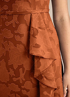 Azazie Kaylee Junior Burnt Orange A-Line with Belt Floral Burnout Dress image7