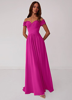 Barbie ♥ Azazie Bridesmaid Dresses Fuchsia A-Line Off the Shoulder Chiffon Convertible Dress image1