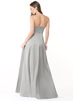 Azazie Halsey Final Sale Silver A-Line Side Slit Stretch Satin Dress image2