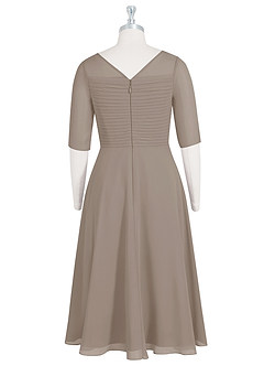 Azazie Naomi Mother of the Bride Dresses Taupe A-Line Boatneck Pleated Chiffon Dress image8