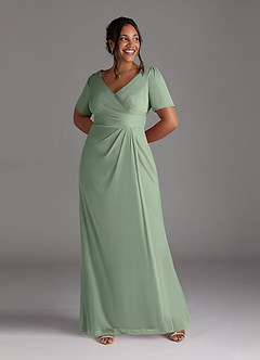 Azazie Bessie vestidos de madre de la novia Vestido de Salvia Polvorienta de Malla de Corte En A con Plisado image7