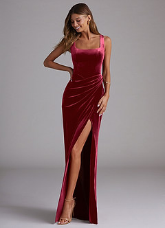 Azazie Mero Bridesmaid Dresses Burgundy Sheath Pleated Velvet Dress image1