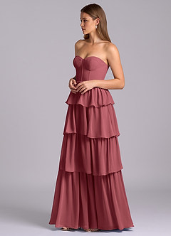 Azazie Faye Robes de demoiselle d'honneur Robe Trapèze en Mousseline de soie Décolleté en cœur Merlot image5