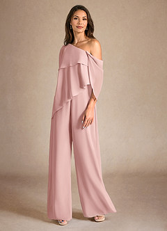 Azazie Halima Abiti per la Madre della Sposa Abito Tuta Pantaloni in Chiffon Spacco Laterale Rosa Cipria image2