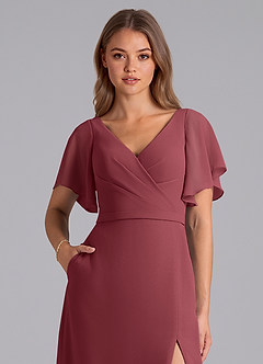 Azazie Ambrosia Brautjungfernkleider A-Linie Plissee Chiffon Kleid Merlot image2