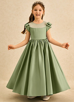 Azazie Toffee Flower Girl Dresses Pistachio Ball-Gown Bow Matte Satin Dress image3