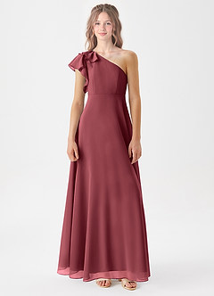 Azazie Arabella Junior Robe Trapèze en Mousseline de soie Rayé Merlot image3