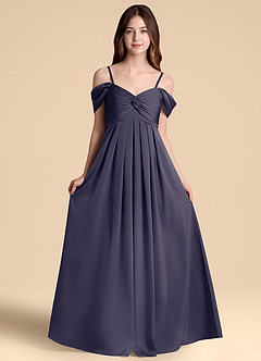 Azazie Kaitlynn Junior Stormy A-Line Off the Shoulder Stretch Satin Dress image6