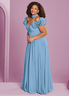 Barbie ♥ Azazie Vestidos de damas de honor Vestido de Azul Acero de Gasa de Corte en A Convertible con Vestidos sin tirantes image14